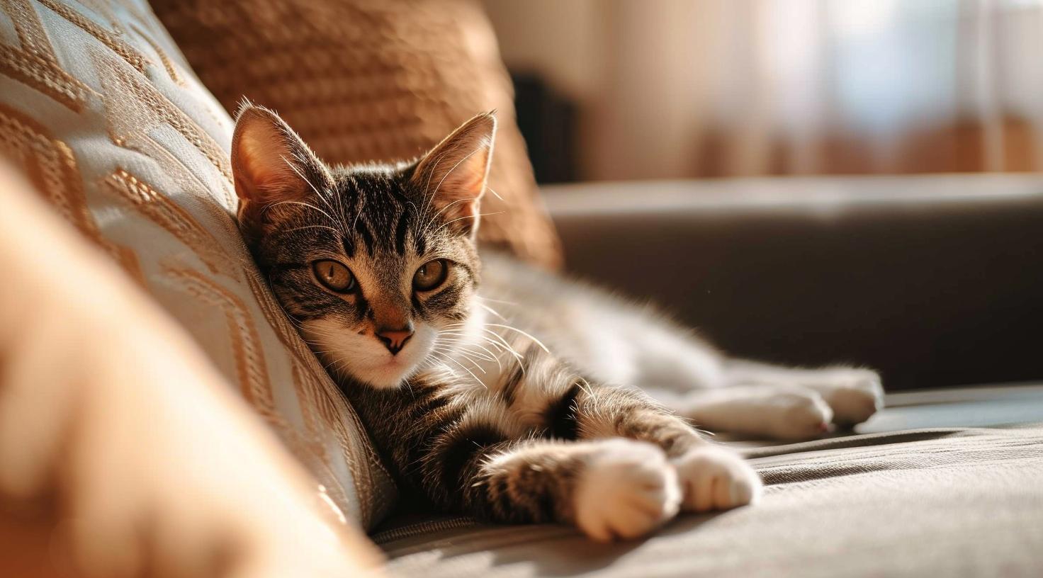 Katze auf dem Sofa nach der Katzenanschaffung